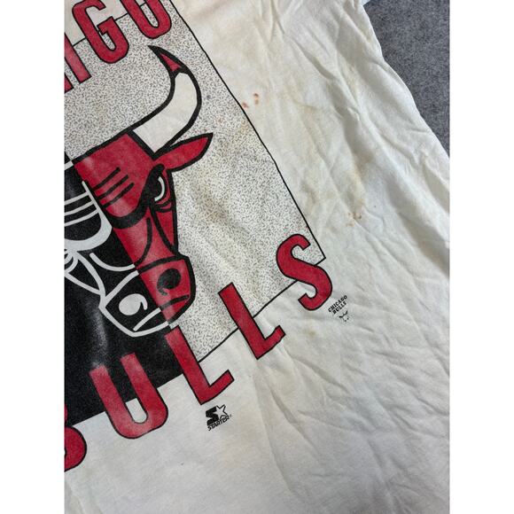 VINTAGE 90s Chicago Bulls NBA Shirt Men 2XL White Graphic Starter Basketball Tee - Picture 4 of 9